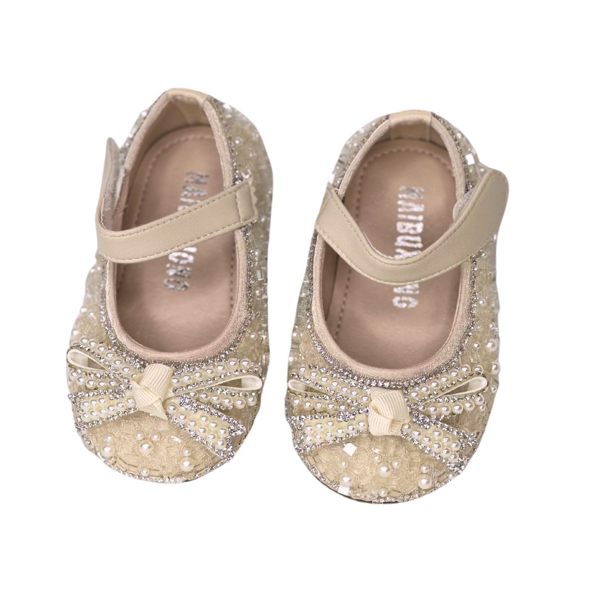 Baby Girls Mary Jane Flats New Born Dress Shoes Pearl & Crystal - S0011