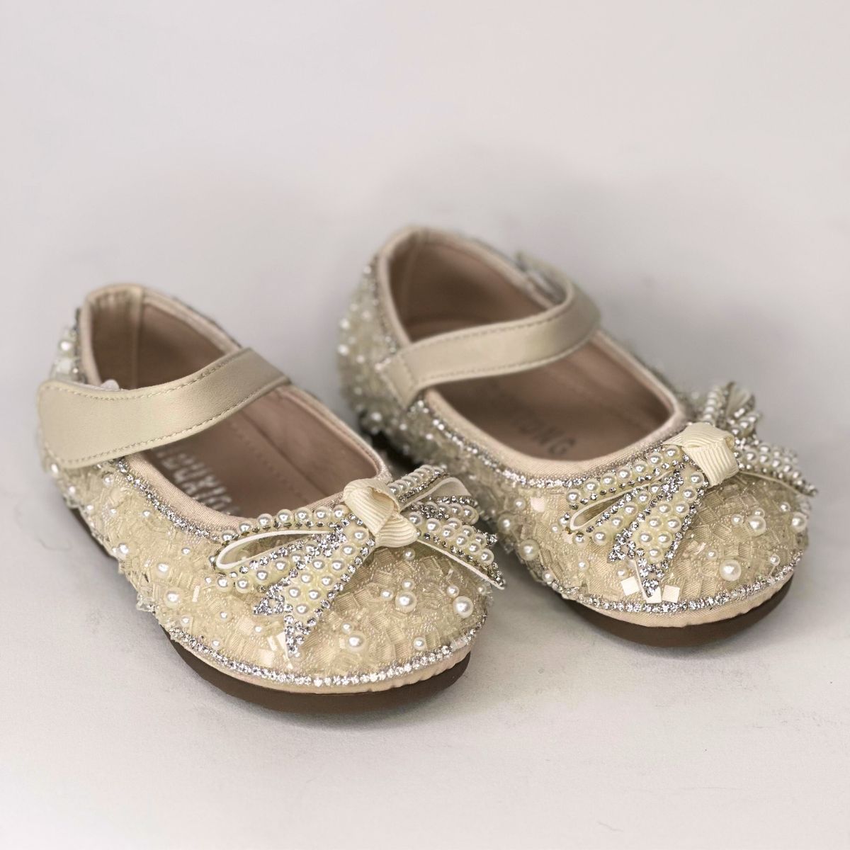 Baby Girls Mary Jane Flats New Born Dress Shoes Pearl & Crystal - S0011