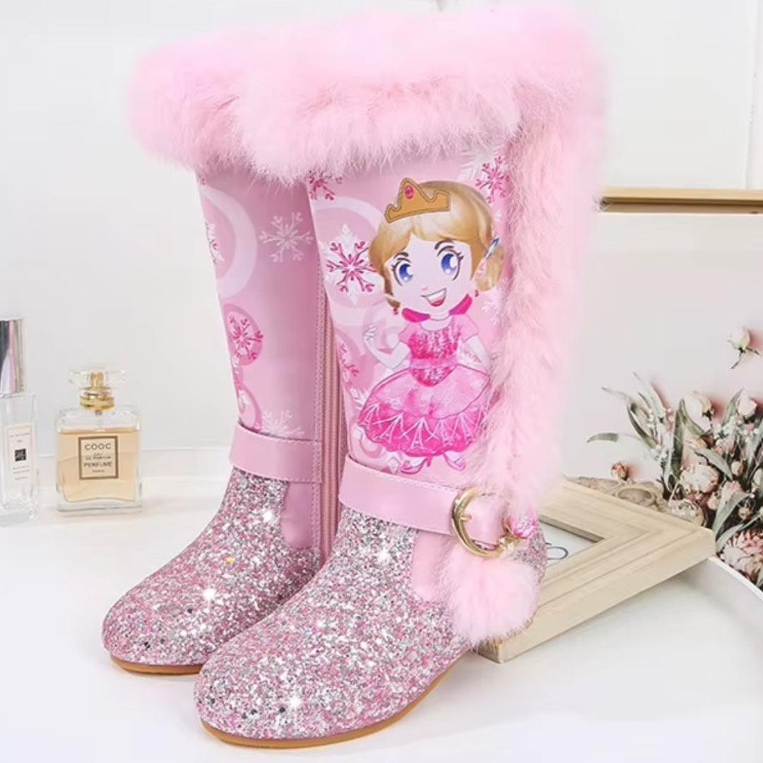 Girls' Glitter Princess Winter Boots – Snow Boots with Furry Trim - S0045
