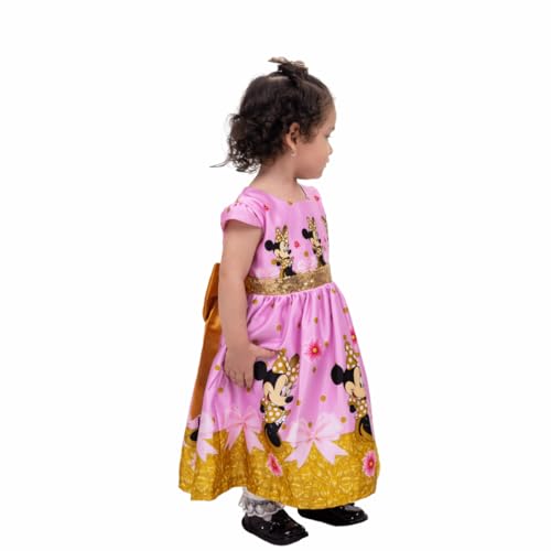 Girl's Pink Minnie Mouse Themed Dress Knee-Lenght - G0045