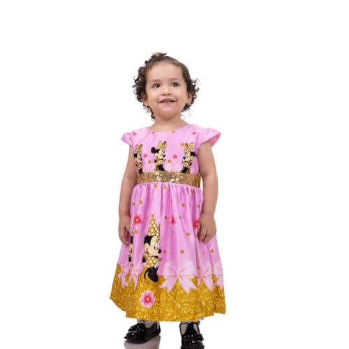 Girl's Pink Minnie Mouse Themed Dress Knee-Lenght - G0045