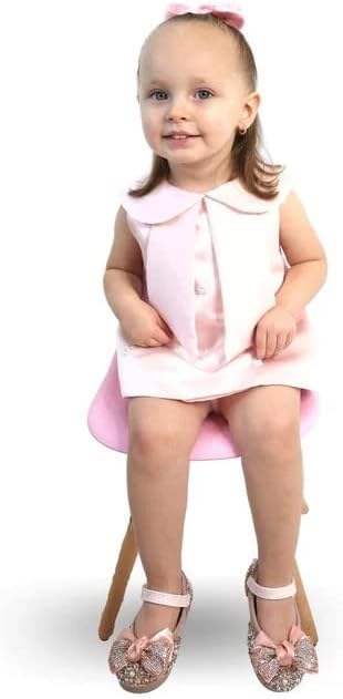 Girl's Satin Dress Above The Knees with Pearl Details - G0050