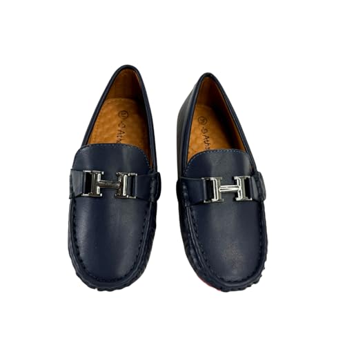 Boys' Leather Loafers with Soft Sole and Metallic Accent