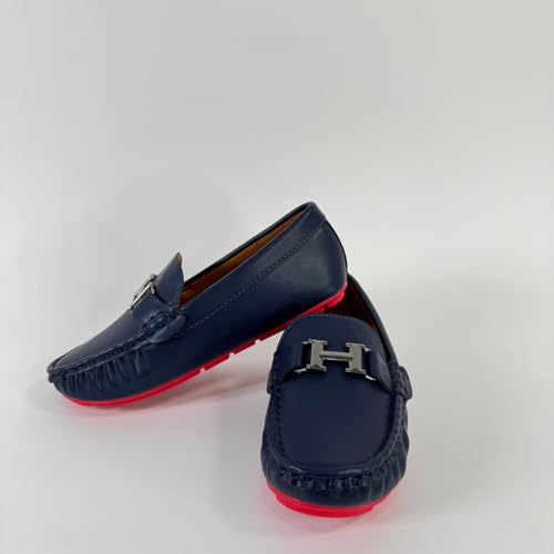 Boys' Leather Loafers with Soft Sole and Metallic Accent
