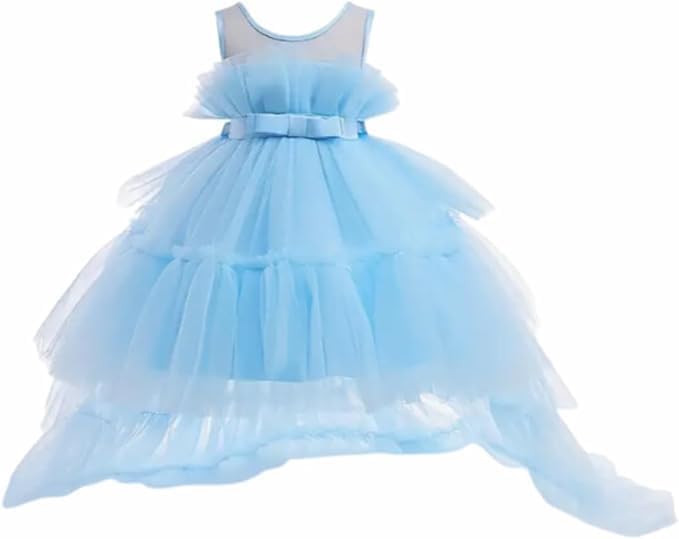 Puffy Tulle Dress with Detachable Train Girl Party Birthday