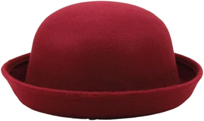 Cute Girls Wool Felt Bowler Hat with Roll up Brim