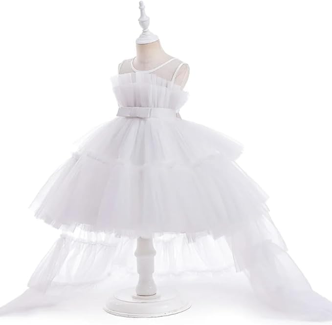 Puffy Tulle Dress with Detachable Train Girl Party Birthday
