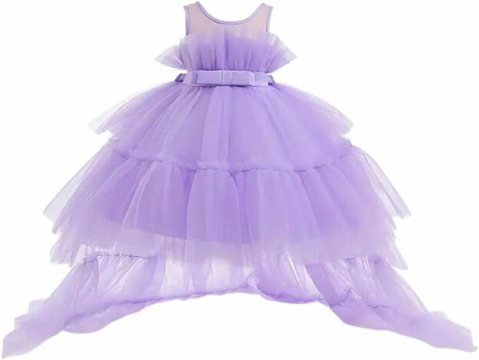 Puffy Tulle Dress with Detachable Train Girl Party Birthday