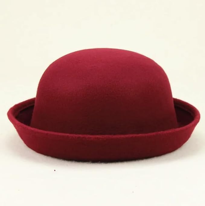 Cute Girls Wool Felt Bowler Hat with Roll up Brim