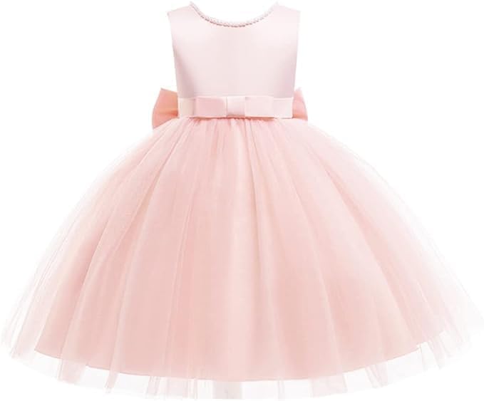 Girls Satin Princess Dress with Pearls and Love Shape Back - G0062
