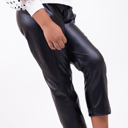 Back to school Clothes - Girls Polka-Dot Mesh Top + Pu Leather Pants G0009