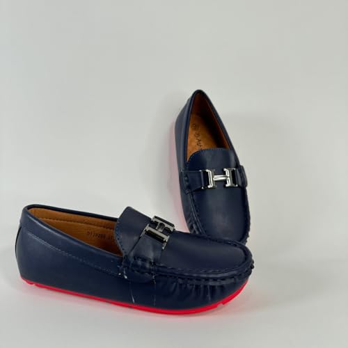 Boys' Leather Loafers with Soft Sole and Metallic Accent