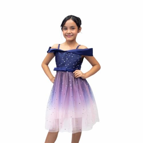 Off-the-shoulder tulle dress with sparkling stars for girls - G0093