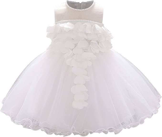 Birthday Tulle Dress for Baby with Flowers and Pearl appliqués - G0019
