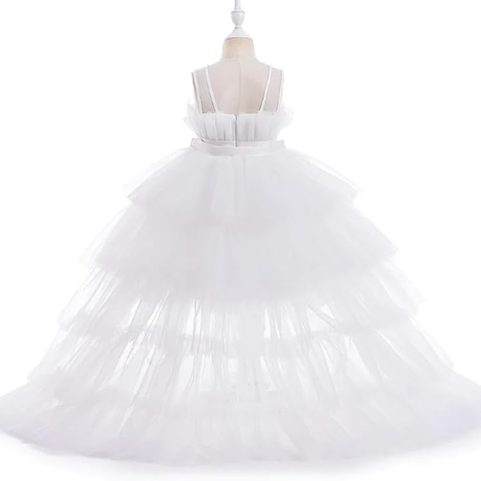 Puffy Tulle Dress with Detachable Train Girl Party Birthday