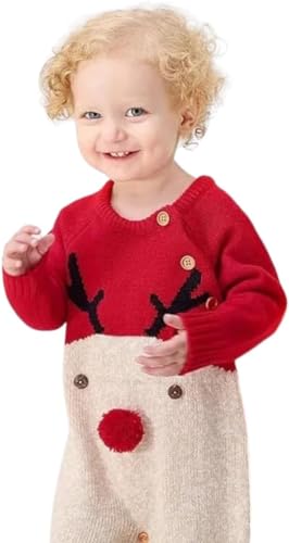 Baby's Reindeer Christmas Knit Romper - B0006