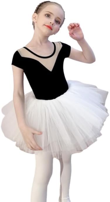 Girls Ballet Tutu Dress +Tulle Skirt Short Sleeves - G0058