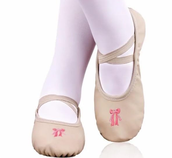 Ballet Dance Shoes for Girls Split Sole Embroidered Bow Design - S0013