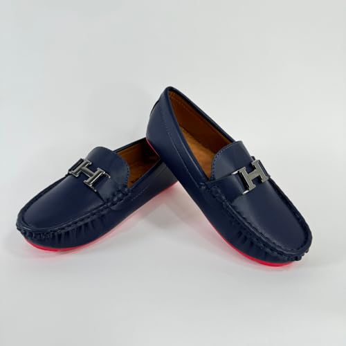 Boys' Leather Loafers with Soft Sole and Metallic Accent