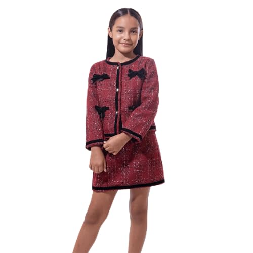 Winter Outfit - Girls Set Long Sleeve Patchwork Jacket + Plaid Skirt - G0034