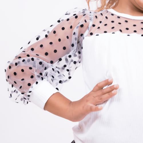 Back to school Clothes - Girls Polka-Dot Mesh Top + Pu Leather Pants G0009
