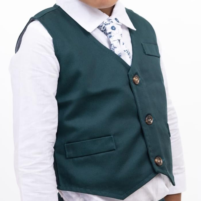 Toddler Boys Christmas Outfit Formal Suit Long Sleeve Shirt + Pants + Vest + Tie - B0029
