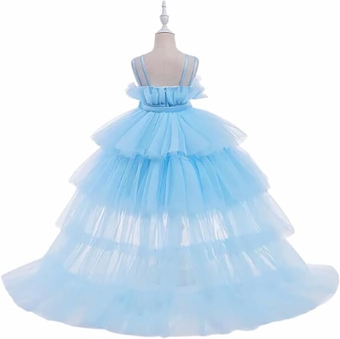 Puffy Tulle Dress with Detachable Train Girl Party Birthday