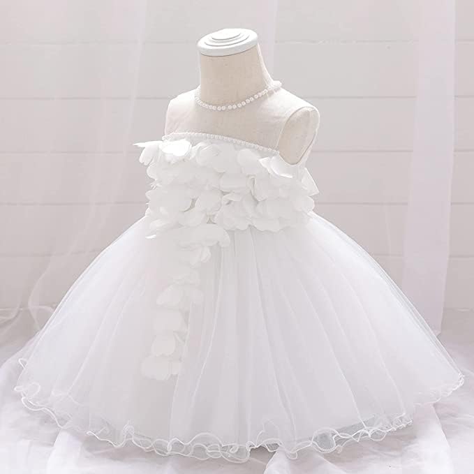 Birthday Tulle Dress for Baby with Flowers and Pearl appliqués - G0019