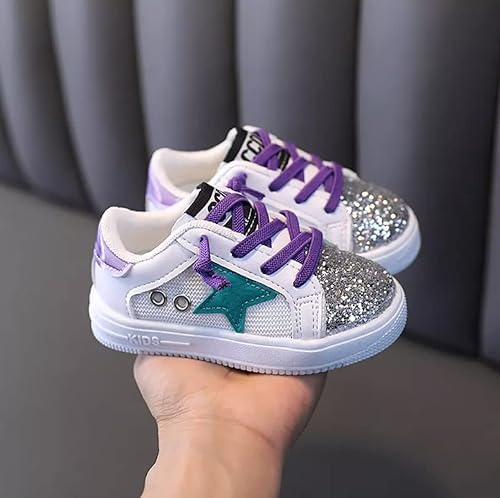 Little Girl's Glitter Sneakers - Back to School Shoes Stars Design - S0054