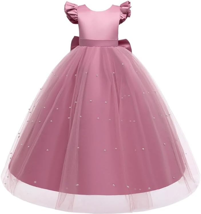 Elegant Satin Dress with Tulle Skirt Overlay and Pearl appliqués - G0030