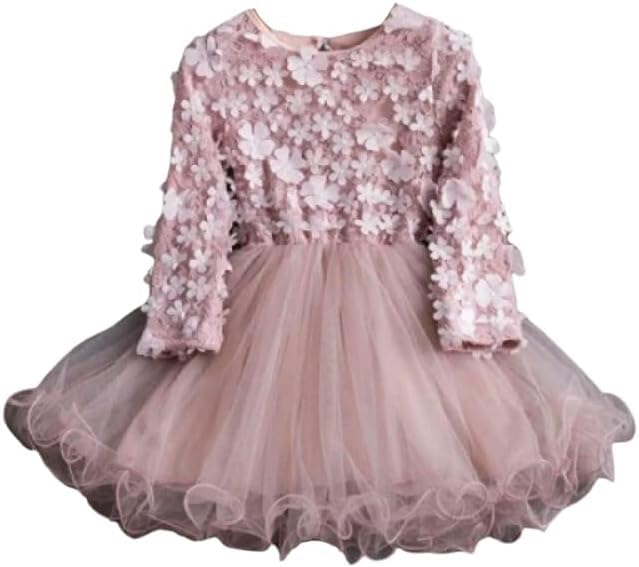 Floral lace Dress with Long Sleeves and a Tulle Skirt - G0035