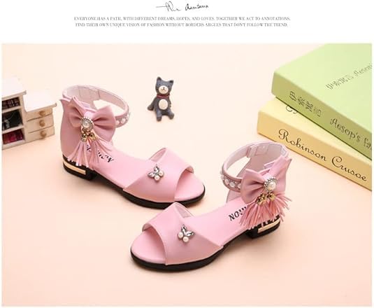 Girls' Elegant Ankle Strap Sandals with Pearls and Bow - S0044