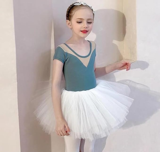 Girls Ballet Tutu Dress +Tulle Skirt Short Sleeves - G0058