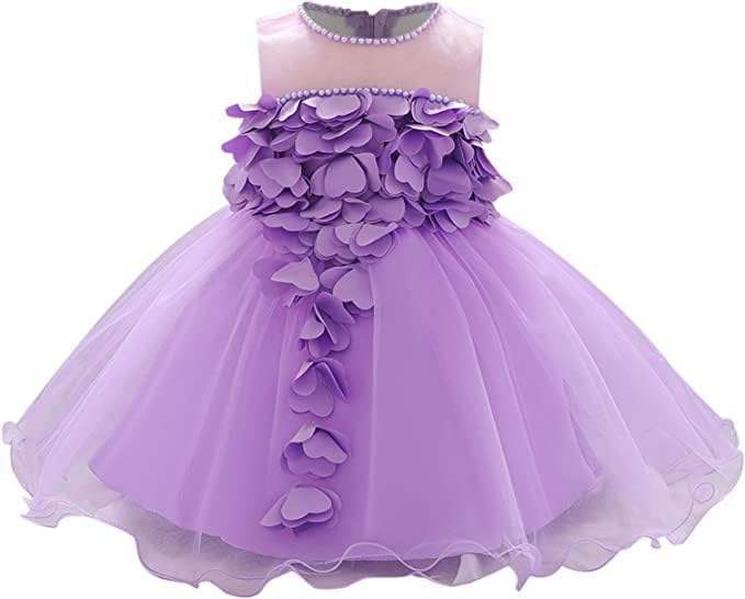 Birthday Tulle Dress for Baby with Flowers and Pearl appliqués - G0019