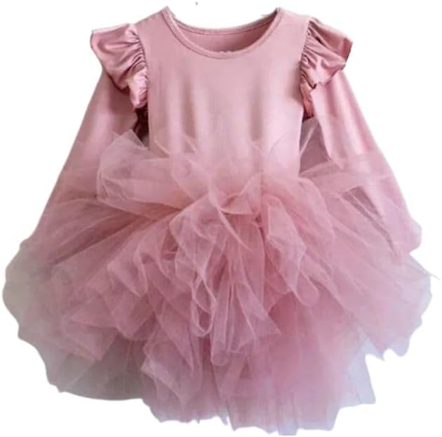 Girls Ballet Fluffy Tutu Dresses Long Sleeve Dance Leotards - G0056