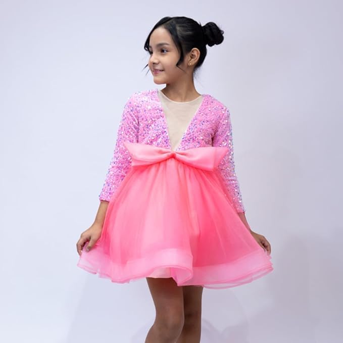 Sequin Tulle Dress with Bow for Girls - G0115