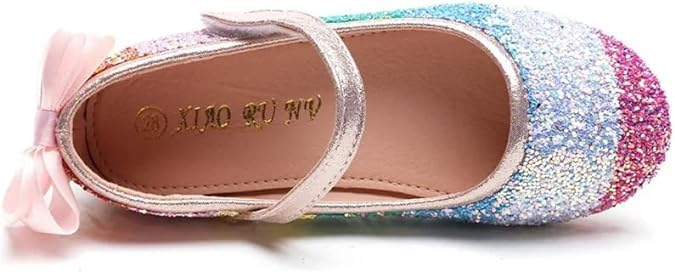 Girl's Rainbow Glitter Mary Jane Shoes Flats Birthday Summer Spring - S0028