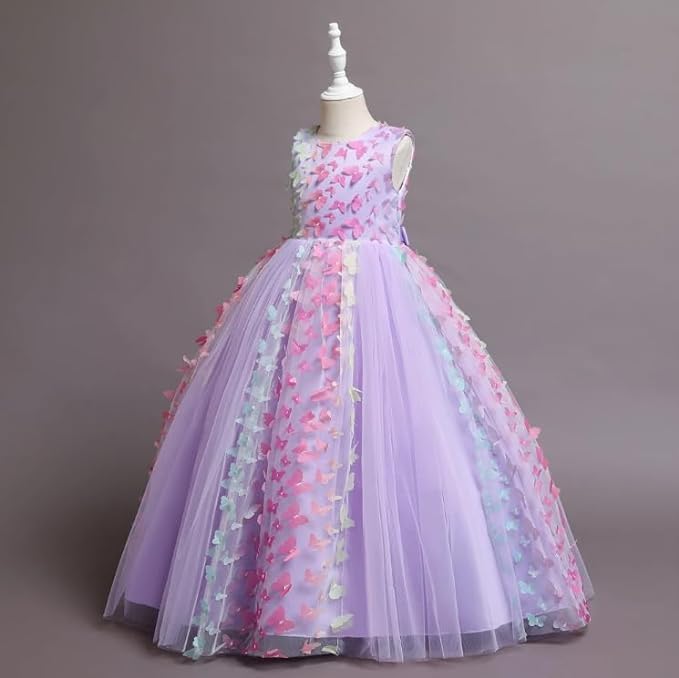 3D Butterfly Tulle Birthday Dress Long for Girls - G0003