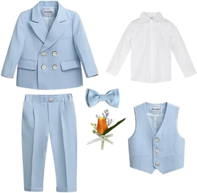 Boys' Double-Breasted Suit with Bow Tie - B0018