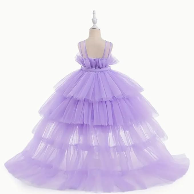 Puffy Tulle Dress with Detachable Train Girl Party Birthday