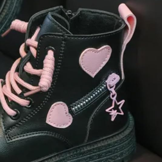 Little Girls Winter Boots Soft Sole Side Zip Heart Design Combat Boots - S0055