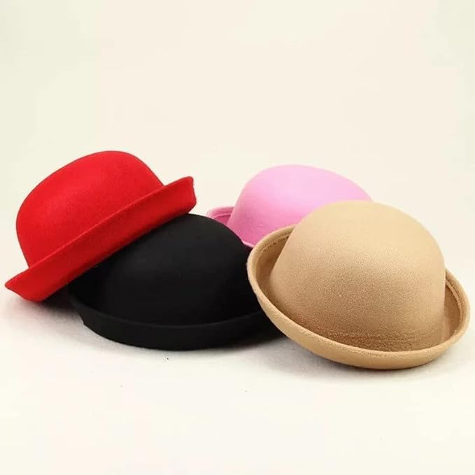 Cute Girls Wool Felt Bowler Hat with Roll up Brim