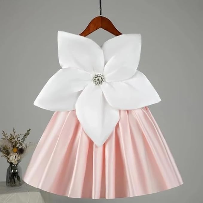 Girl's Satin Dress with Large Flower on The Chest - G0051