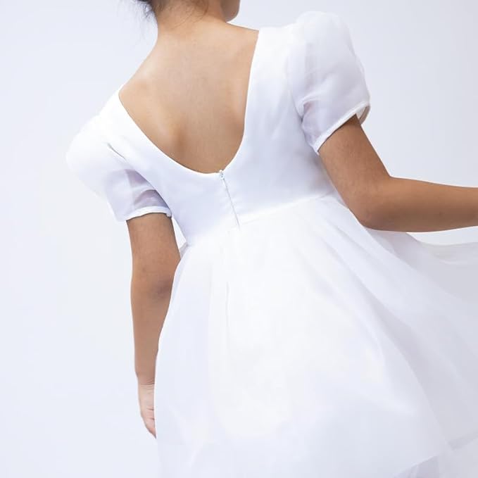 Flower girl's satin dress with puffed sleeves - G0036