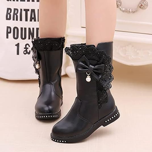 Girls Mid calf  Boots Lace and Bow Knot - S0040