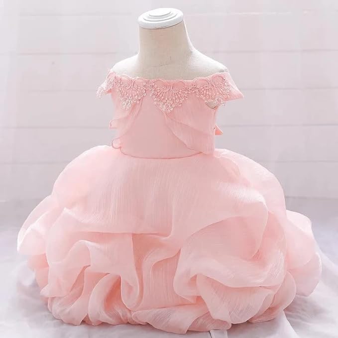 Birthday Dress for Little Girl, Short Sleeve Silk Dress - G0017