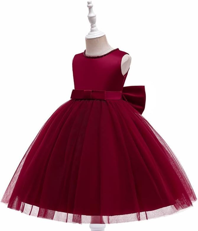 Girls Satin Princess Dress with Pearls and Love Shape Back - G0062
