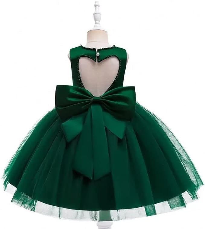 Girls Satin Princess Dress with Pearls and Love Shape Back - G0062
