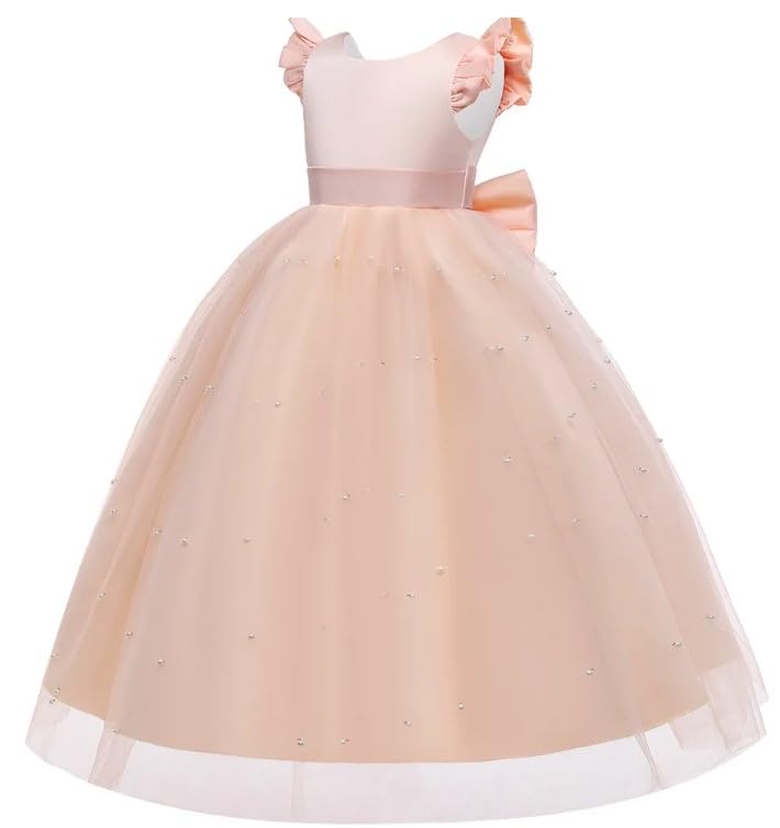 Elegant Satin Dress with Tulle Skirt Overlay and Pearl appliqués - G0030