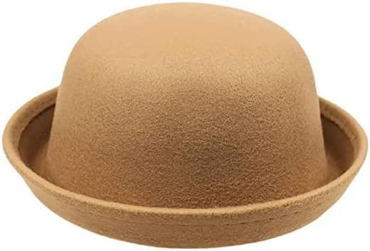 Cute Girls Wool Felt Bowler Hat with Roll up Brim